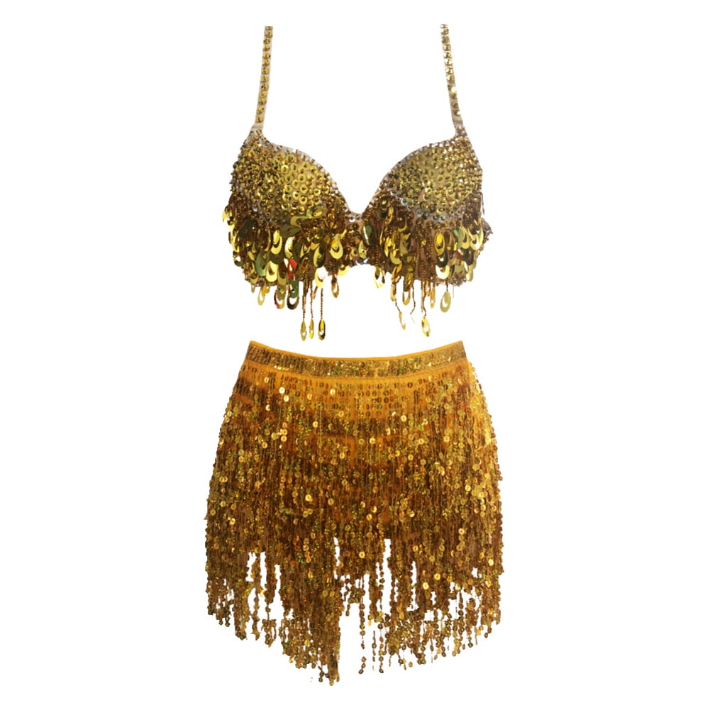Belly Dance Fringe Skirt Bra Top Boho Sequin Tassel Hip Skirt Hip Scarf