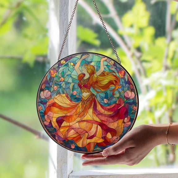 Belly Dance Glass Window Suncatcher, Elegant Dancer Silhouette Art, Cultural Decor, 7.9 in