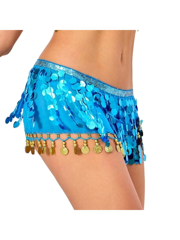 Belly Dance Hip Scarf, Belly Dancing Skirt Wrap with Gold Coins for Women Dance Music Festival Performance