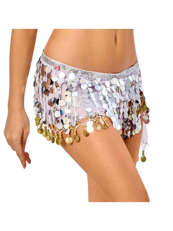 Belly Dance Hip Scarf, Belly Dancing Skirt Wrap with Gold Coins for Women Dance Music Festival Performance