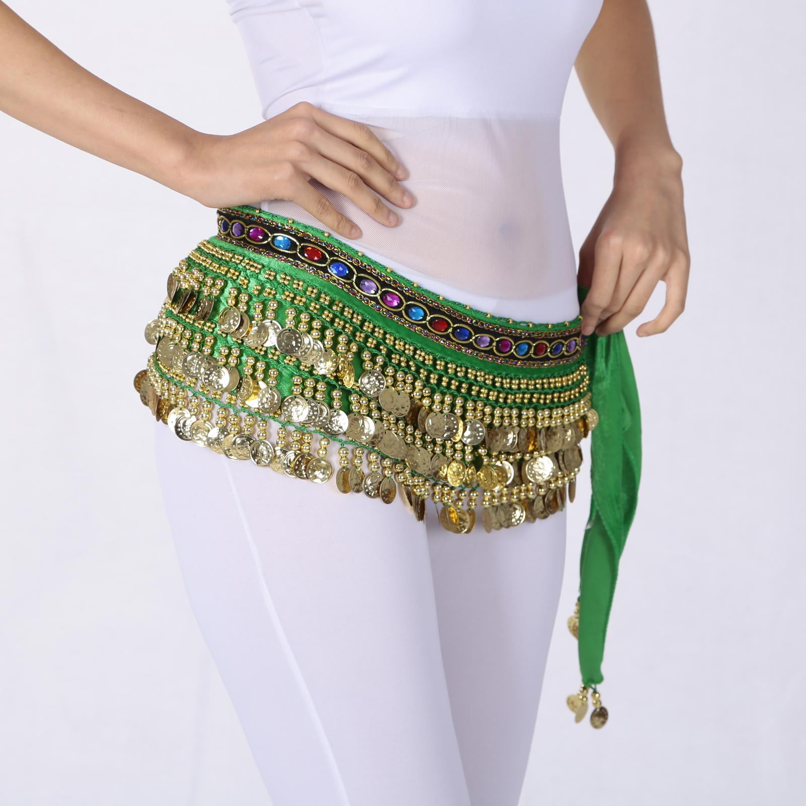 Mutreso Belly Dance Hip Scarf With Coins – Velvet Coin Belt For Dance, Performance & Costume | Adjustable Tie