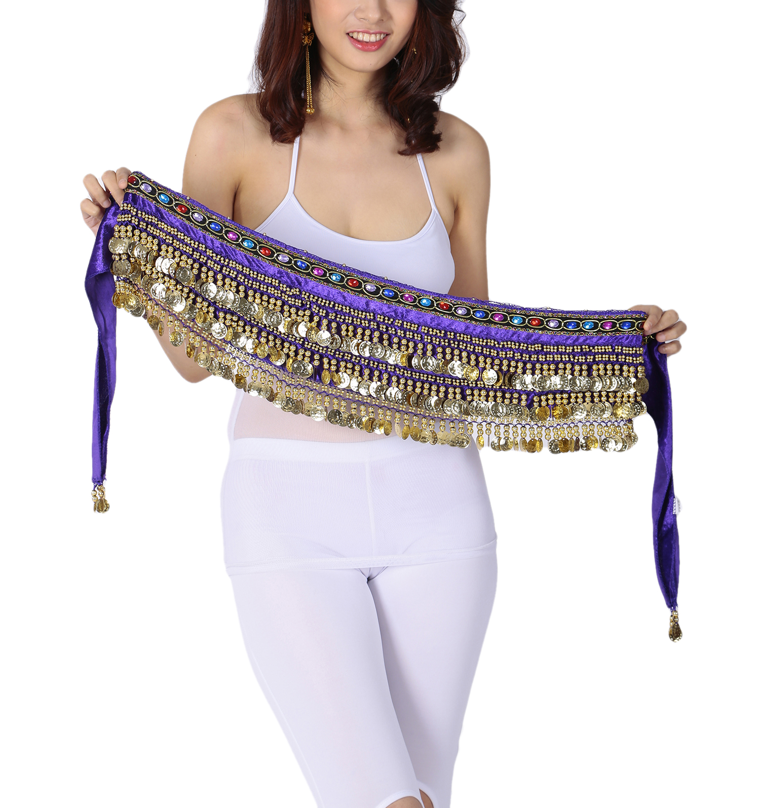 Egyptian Stretch Hip Scarf with Coins & Paillettes