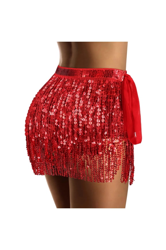 Belly Dance Hip Scarf Sequin Tassel Skirt Wrap Sparkly Rave Skirt for Women Festival of Carnival Sequin Tassel Skirt