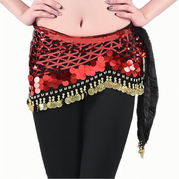 Belly Dance Hip Scarf Sweet Belly Dance Skirt Wrap Performance Bling Sequins Coins Belly Dance Costume for Women