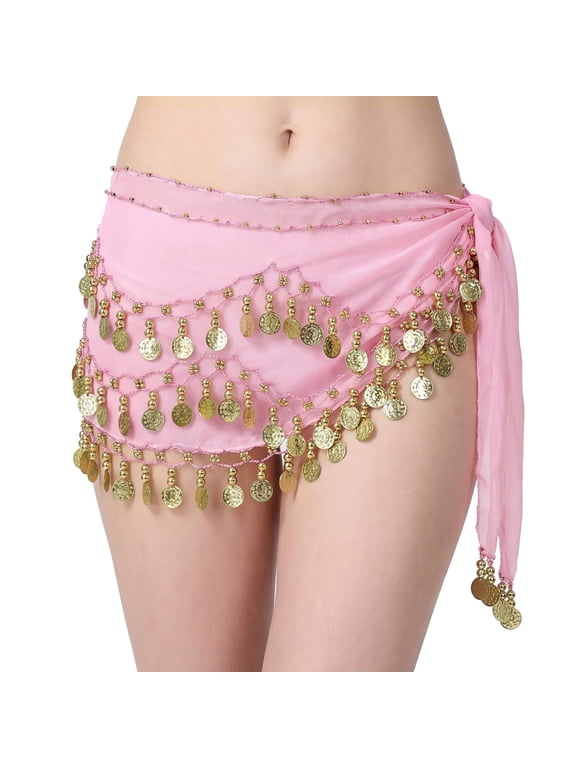 Belly Dance Hip Scarf Women's Tie Waist Wrap 128 Coin Skirt for Belly Dance Performance Parties Rave Halloween