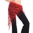 thumbnail image 1 of Belly Dance Hip Scarf Wrap, Women Belly Dance Triangle Hand Make Sequin Tassles Mesh Hip Scarf Skirt Wrap,Red, 1 of 2
