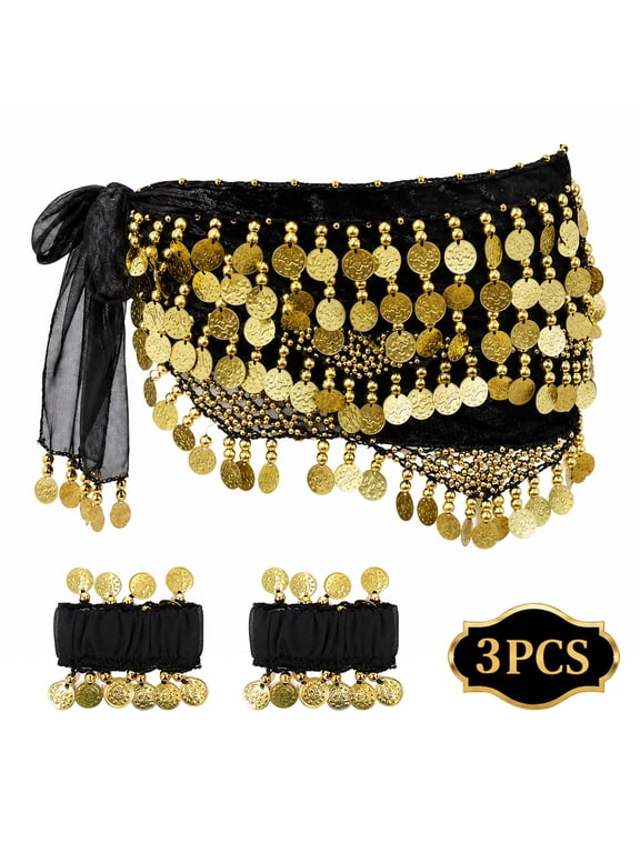 Belly Dance Hip Scarf for Women, Coin Waist Scarf Wrap Belt, Fringe Belly Dancing Skirt Costume Accessory for Festival Rave Party, One Size