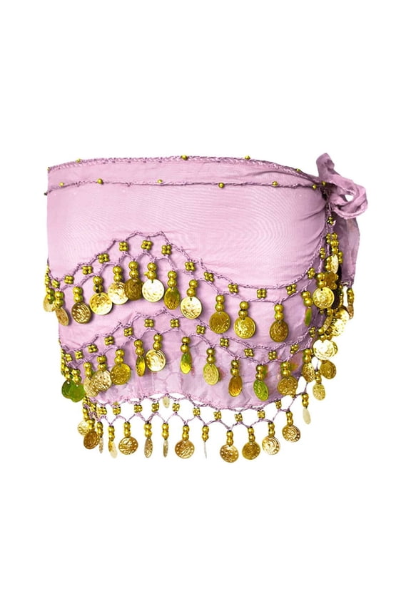 Belly Dance Hip Scarf with 128 Gold Coins, Belly Dancer Belt Scarf Skirt for Women Yoga Class, Red One Size