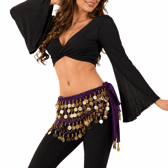 Belly Dance Hip Scarf, with Coin Fringe, for Belly Dance Performance Parties Rave