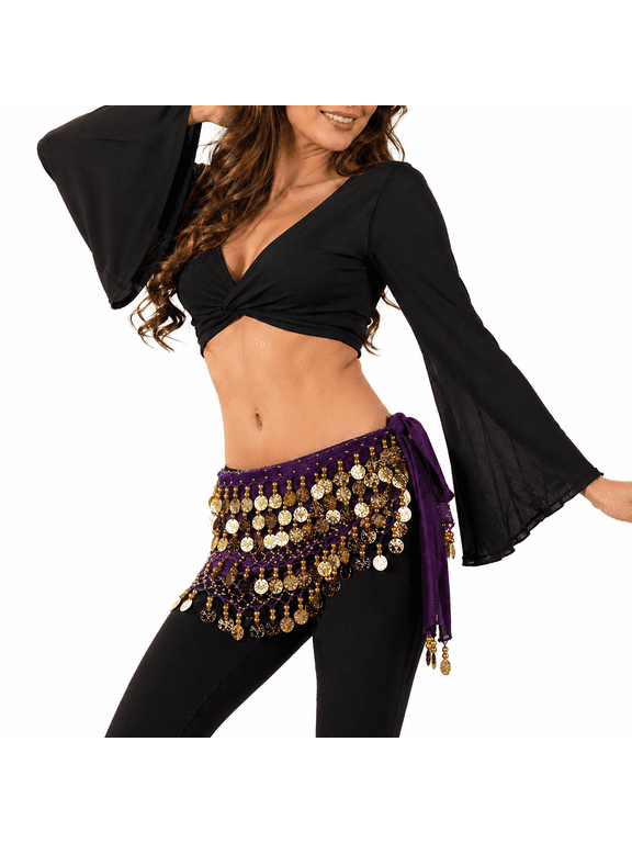 Belly Dance Hip Scarf, with Coin Fringe, for Belly Dance Performance Parties Rave