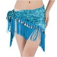 thumbnail image 1 of Belly Dance Hip Scarf with Tassels Sequins, Triangle Coins Wrap Skirt Music Festival Clothing Blue Free Size, 1 of 4
