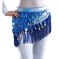 thumbnail image 1 of Belly Dance Hip Scarf with Tassels Sequins Triangle Coins Wrap Skirt Music Festival Clothing,Dark Blue, 1 of 5