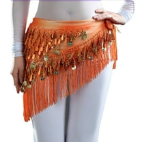 Belly Dance Hip Scarf with Tassels Sequins Triangle Coins Wrap Skirt Music Festival Clothing,Orange