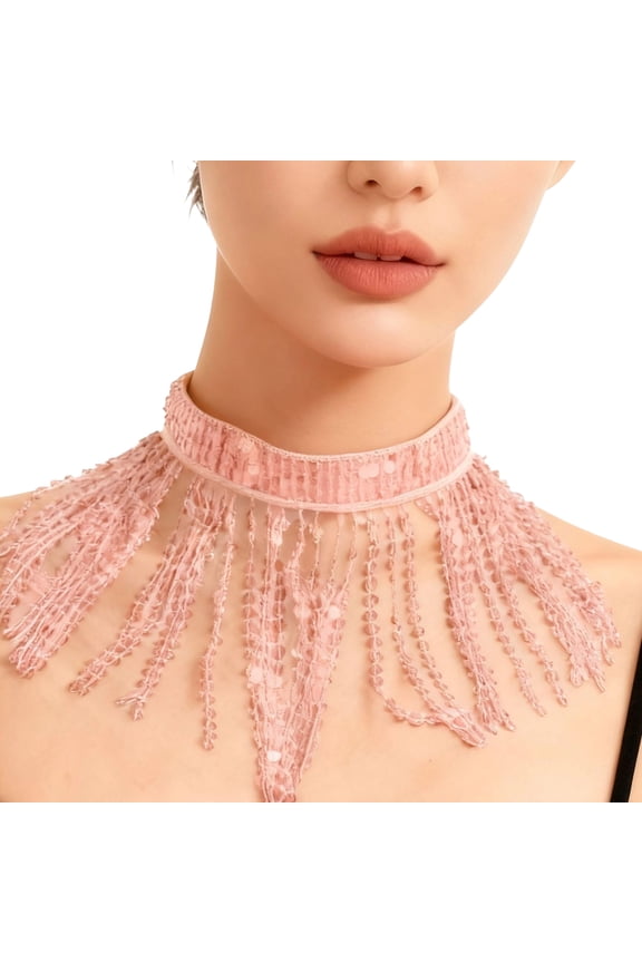 Belly Dance Jewelry Belly Dance Choker Sequins Tassels Fringe Choker Necklace Halloween Costume for Cosplay Dress Up
