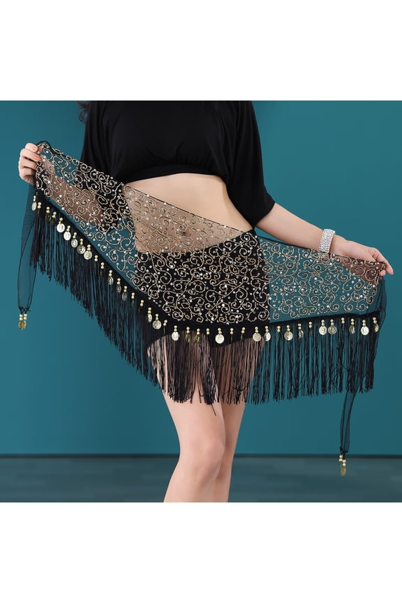 Belly Dance Practice Hip Scarf Triangle Scarf Beads Embroidery Tassel Waist Belt Skirts