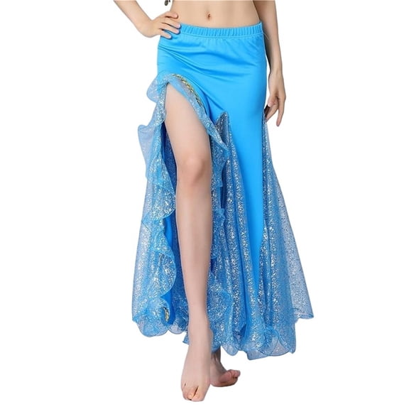 Belly Dance Sequin Split Skirt Women Dance Hip Skirt Lady Stage Performance Long Dress Dance Practice Half Skirt