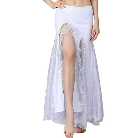Belly Dance Sequin Split Skirt Women Dance Hip Skirt Lady Stage Performance Long Dress Dance Practice Half Skirt