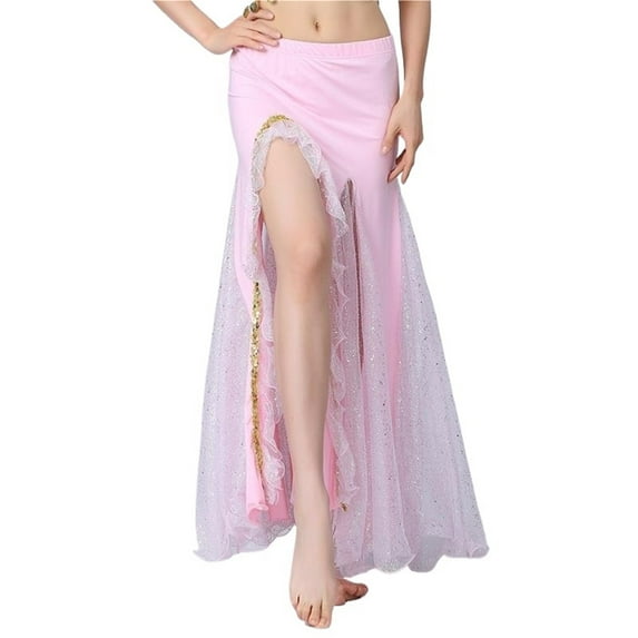 Belly Dance Sequin Split Skirt Women Dance Hip Skirt Lady Stage Performance Long Dress Dance Practice Half Skirt