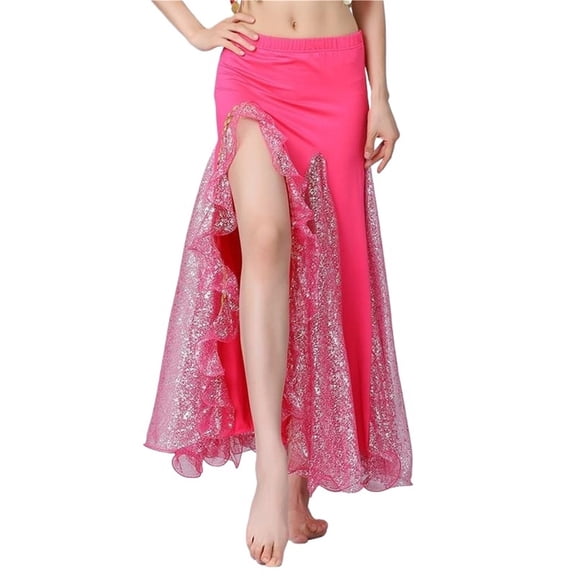 Belly Dance Sequin Split Skirt Women Dance Hip Skirt Lady Stage Performance Long Dress Dance Practice Half Skirt