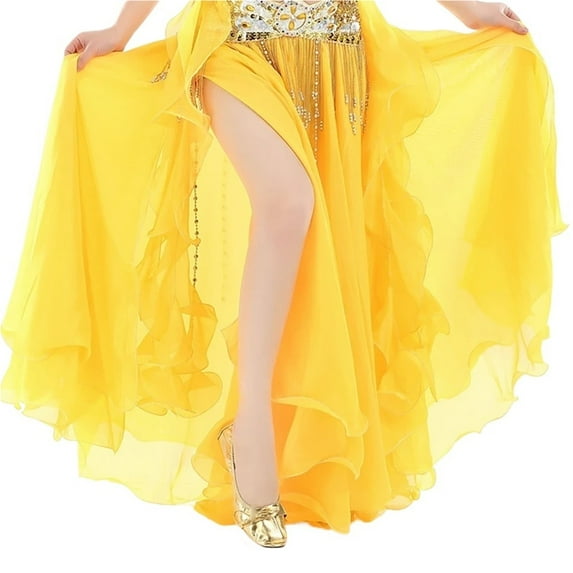 Belly Dance Skirt Chiffon Curled Leaf Double Slit Ear Skirt Gauze Skirt High Slit Skirt For Adult Women Performance Practice