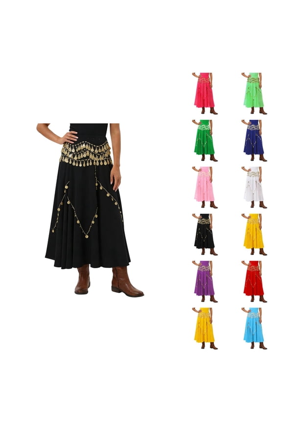 Belly Dance Skirt with Coins Chiffon Wrap Skirts Mmidi Coin Skirt for Women Festival Party Rave Outfits