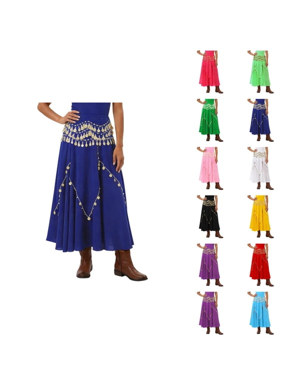 Belly Dance Skirt with Coins Chiffon Wrap Skirts Mmidi Coin Skirt for Women Festival Party Rave Outfits