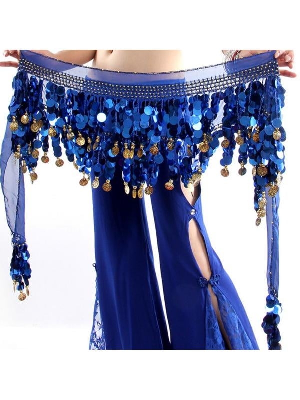 Belly Dance Skirt Hip Scarf, Women's Sweet Belly Dance Hip Scarf with Gold Coins Skirts for