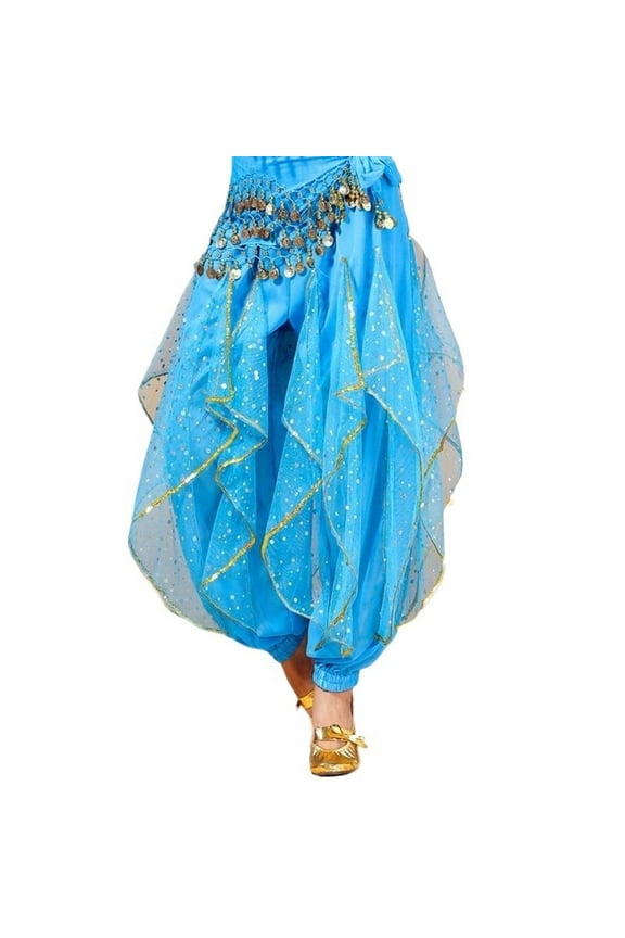 Belly Dance Skirt Pants Women Performance Costumes Gold Coin sequins Rotating Harem Pants Lady Indian Dance Practice Clothing