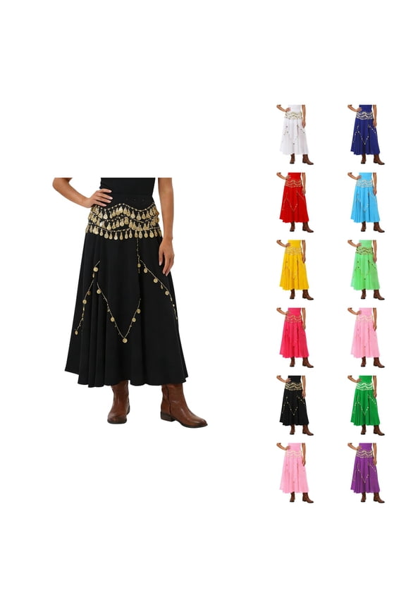 Belly Dance Skirt Trendy Flowy A Line Midi Chiffon Skirt Coin Skirts for Yoga Belly Dancing