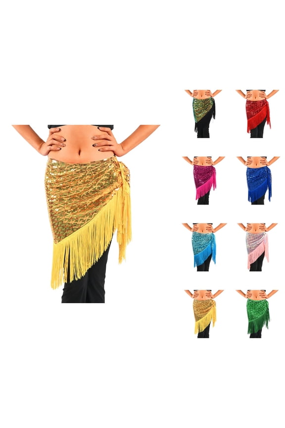 Belly Dance Skirt for Women Hip Scarf with Tassel Latin Dance Skirt Sparkly Sequin Fringe Skirts