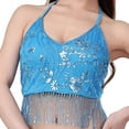 thumbnail image 1 of Belly Dance Tassel Crop Top Sequin Halter Adjustable Polyester Material for Women Party Performance, 1 of 7