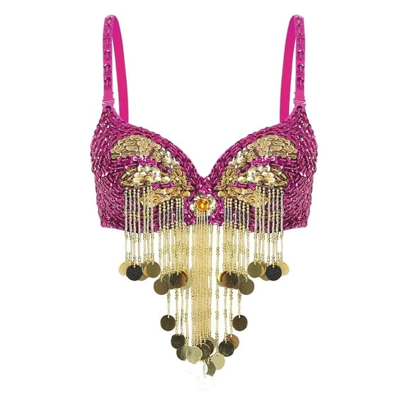 Belly Dance Tops Stage Performance Rave Costume Adjustable Straps Shiny Underwired Bra