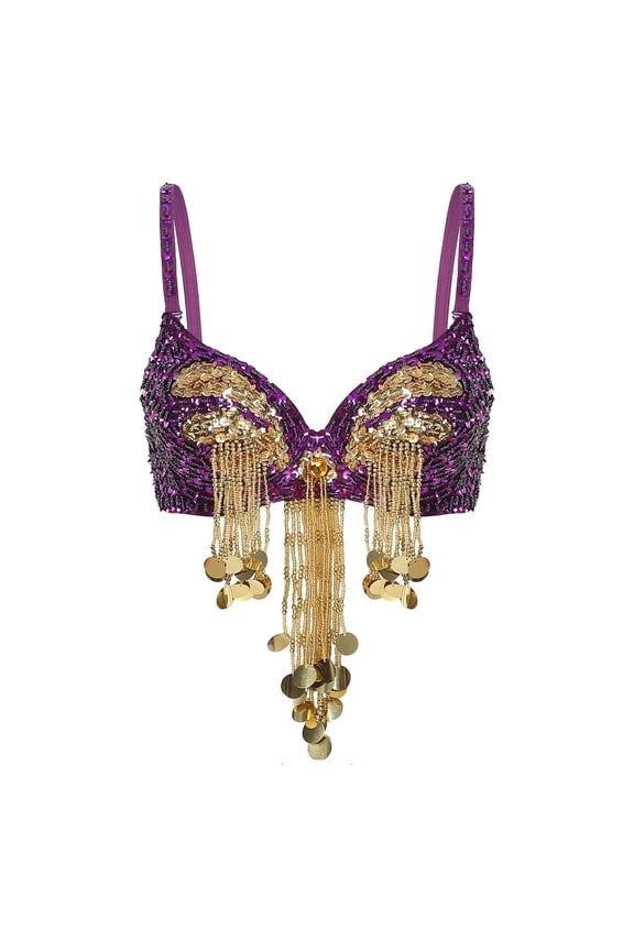 Belly Dance Tops Stage Performance Rave Costume Adjustable Straps Shiny Underwired Bra
