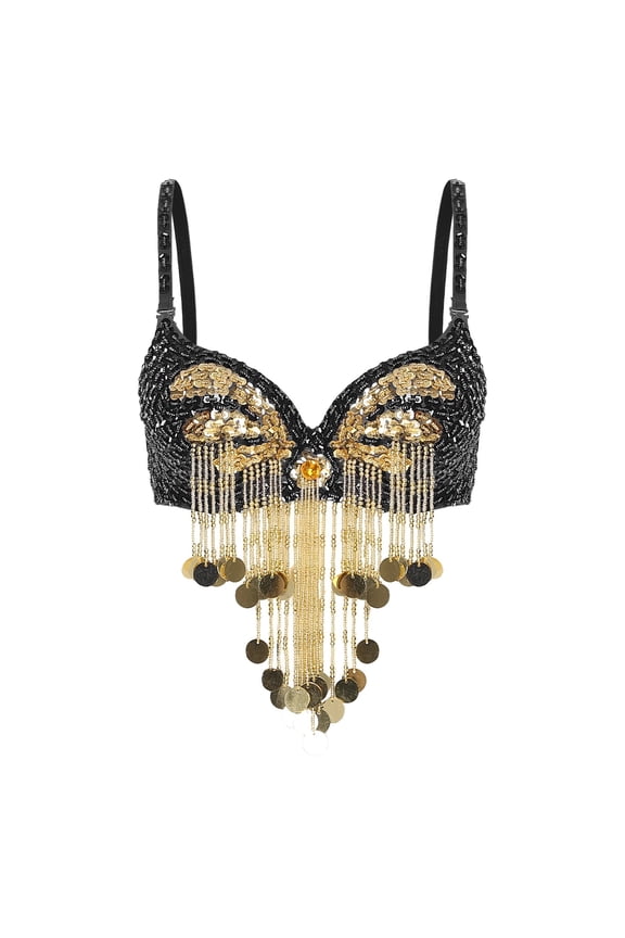 Belly Dance Tops Stage Performance Rave Costume Adjustable Straps Shiny Underwired Bra