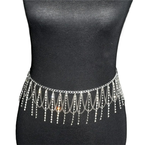 Belly Dance Waist Chain For Lady Shiny Rhinestone Tassel Body Jewelry Stage Performance Party Dress Metal Chain