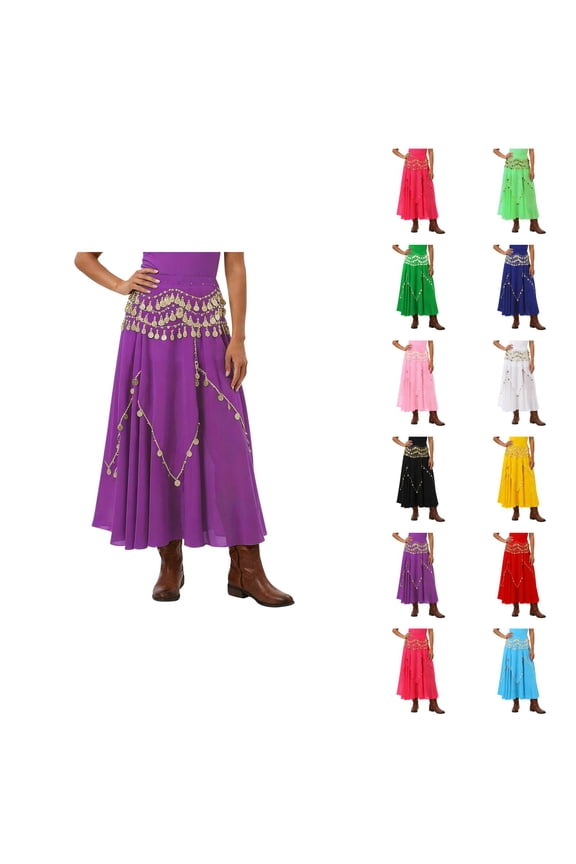 Belly Dance Skirt with Coins Chiffon Wrap Skirts Mmidi Coin Skirt for Women Festival Party Rave Outfits