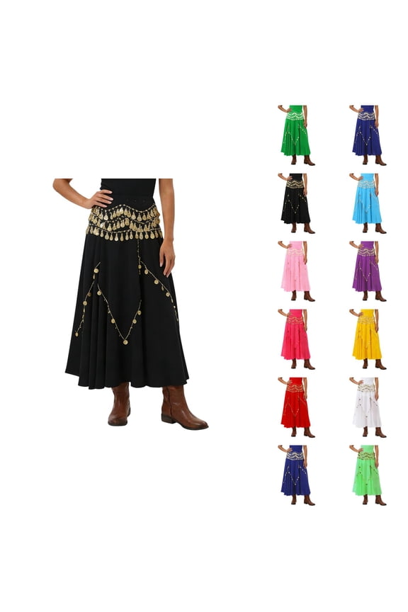 Belly Dancer Skirt Fashionable Ruffled A Line Midi Chiffon Skirt Coin Skirts for Yoga Belly Dancing