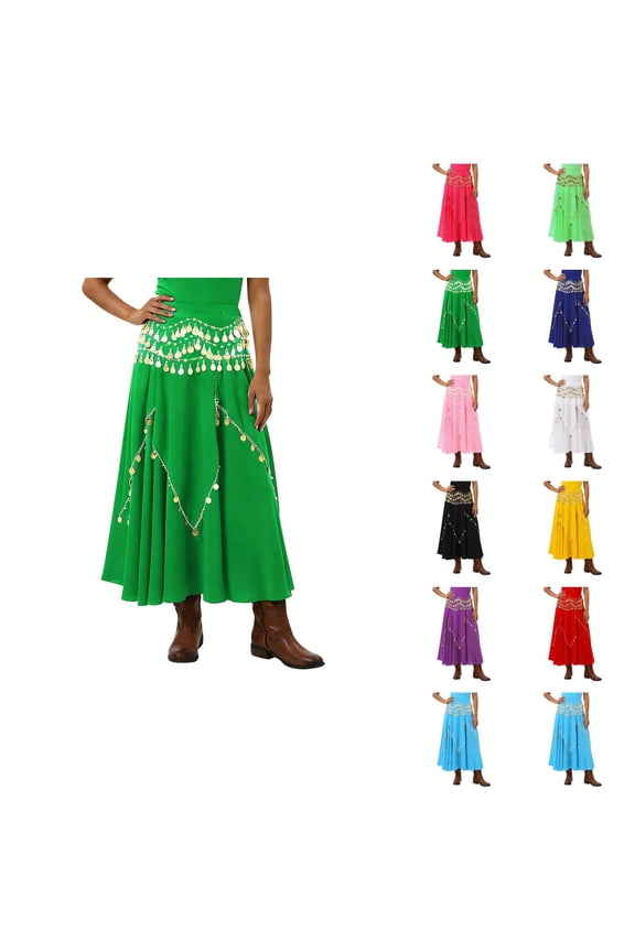 Belly Dance Skirt with Coins Chiffon Wrap Skirts Mmidi Coin Skirt for Women Festival Party Rave Outfits