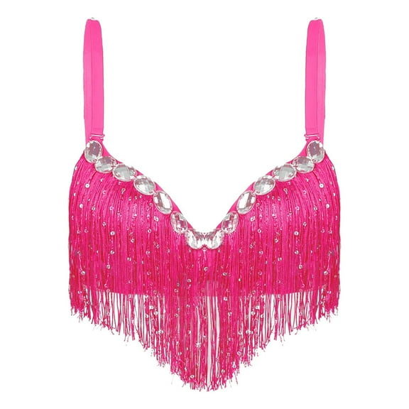 Belly Dancewear Bra Latin Sequin Tassel Rhinestone Tops Club Performance Costume