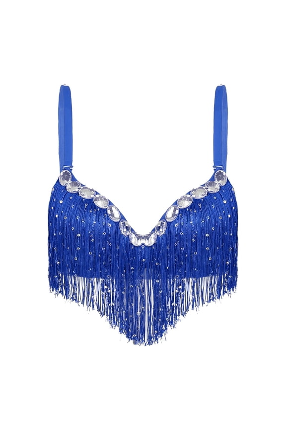 Belly Dancewear Bra Latin Sequin Tassel Rhinestone Tops Club Performance Costume