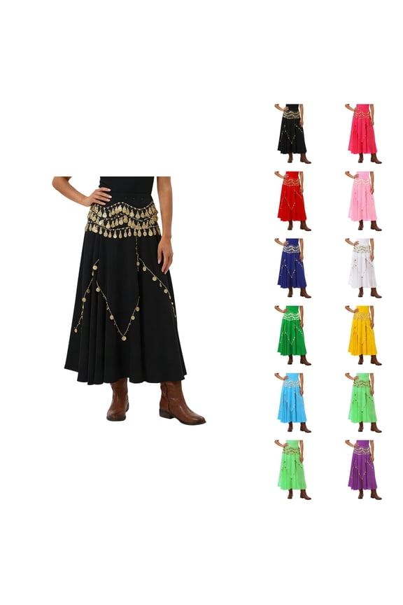 Belly Dancing Skirt Fashionable Flowy A Line Chiffon Midi Skirt Coin Skirts for Yoga Belly Dancing