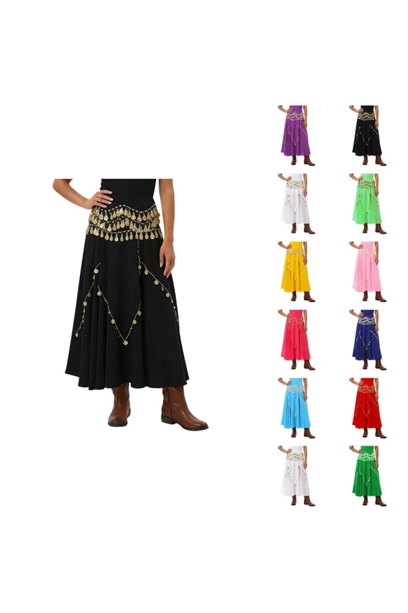 Belly Dancing Skirt Fashionable Flowy A Line Midi Chiffon Skirt Coin Skirts for Belly Dance Performance