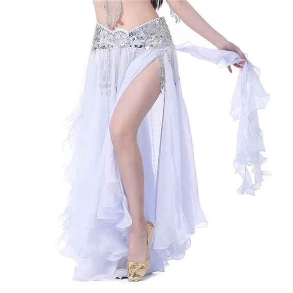 Belly Dancing Skirt Women Chiffon Skirt Shiny Sequins Tassels Dance Skirt Show Costumes