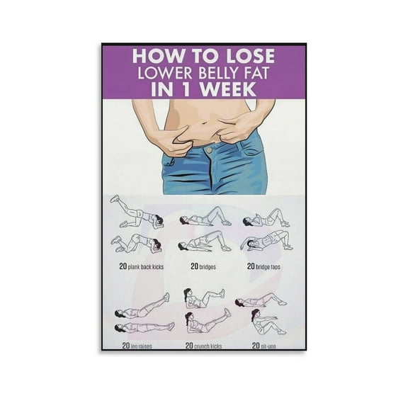 Belly Fat Loss Workout Poster Yoga 30-Day Home Exercise Chart Canvas Wall Art Aesthetic Decorative Painting