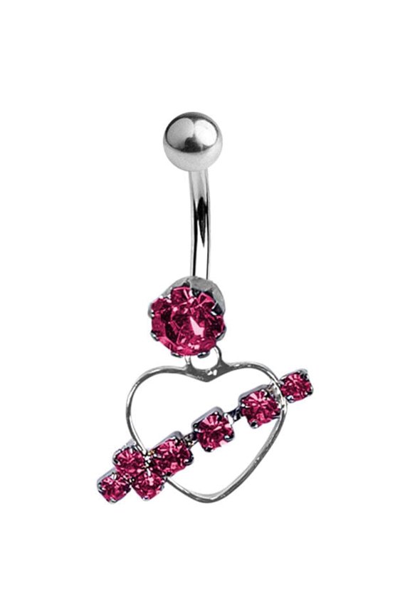 Belly Navel Dangle Ring Surgical Steel Arrow Through Heart with CZ Gems 14g