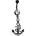 thumbnail image 1 of Belly Navel Ring Black Anodized Titanium Anchor Dangle with CZ Gems, 1 of 6