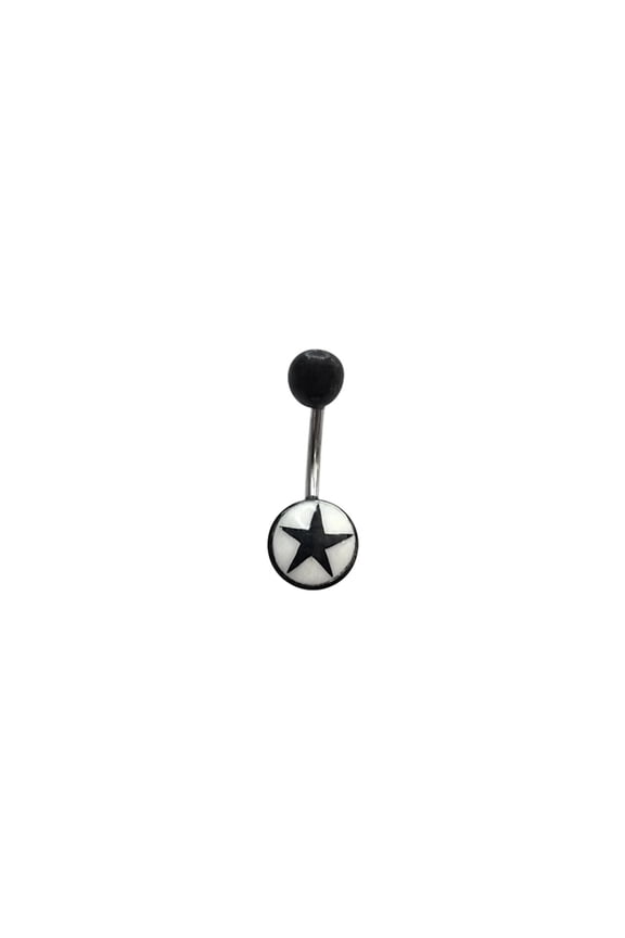 Belly Navel Ring Water Buffalo Horn Black Star Design Surgical Steel 14 Gauge