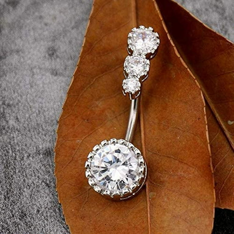 Belly Navel Rings 14K Solid White Gold Belly Button Rings Heart Solitaire Cubic Zirconia Belly Button Rings Navel Rings Body Piercing Jewelry