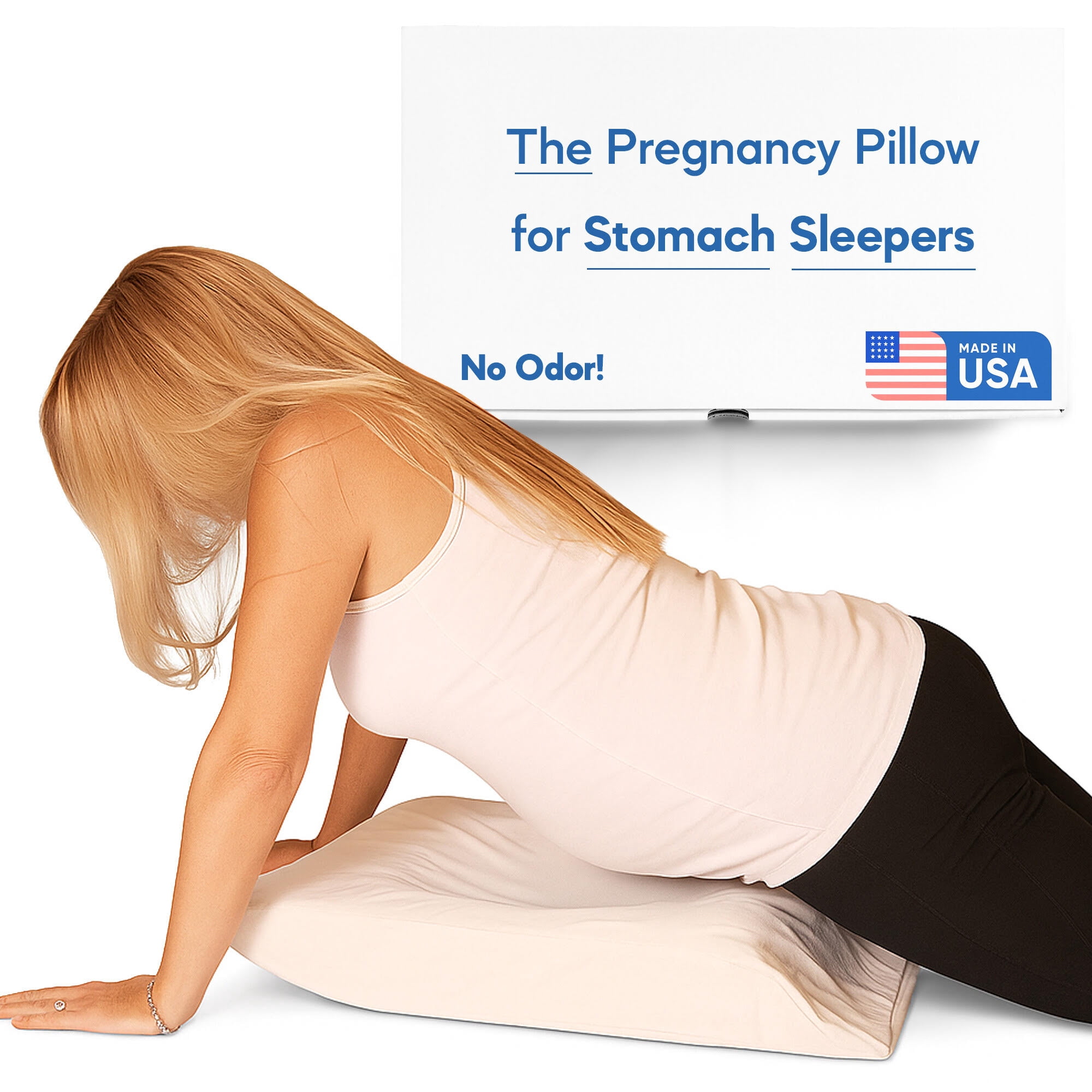 Belly Pillow, Pregnancy Pillow for Stomach Sleepers, Belly Sleeper, Maternity Face Down Pregnancy Pillows for Sleeping on Stomach, Organic Cotton Washable Cover, Made in USA