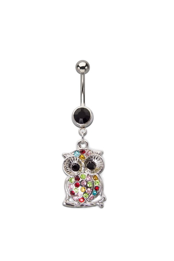 Belly Ring Multi-Gem Owl Dangle 14g-7/16"